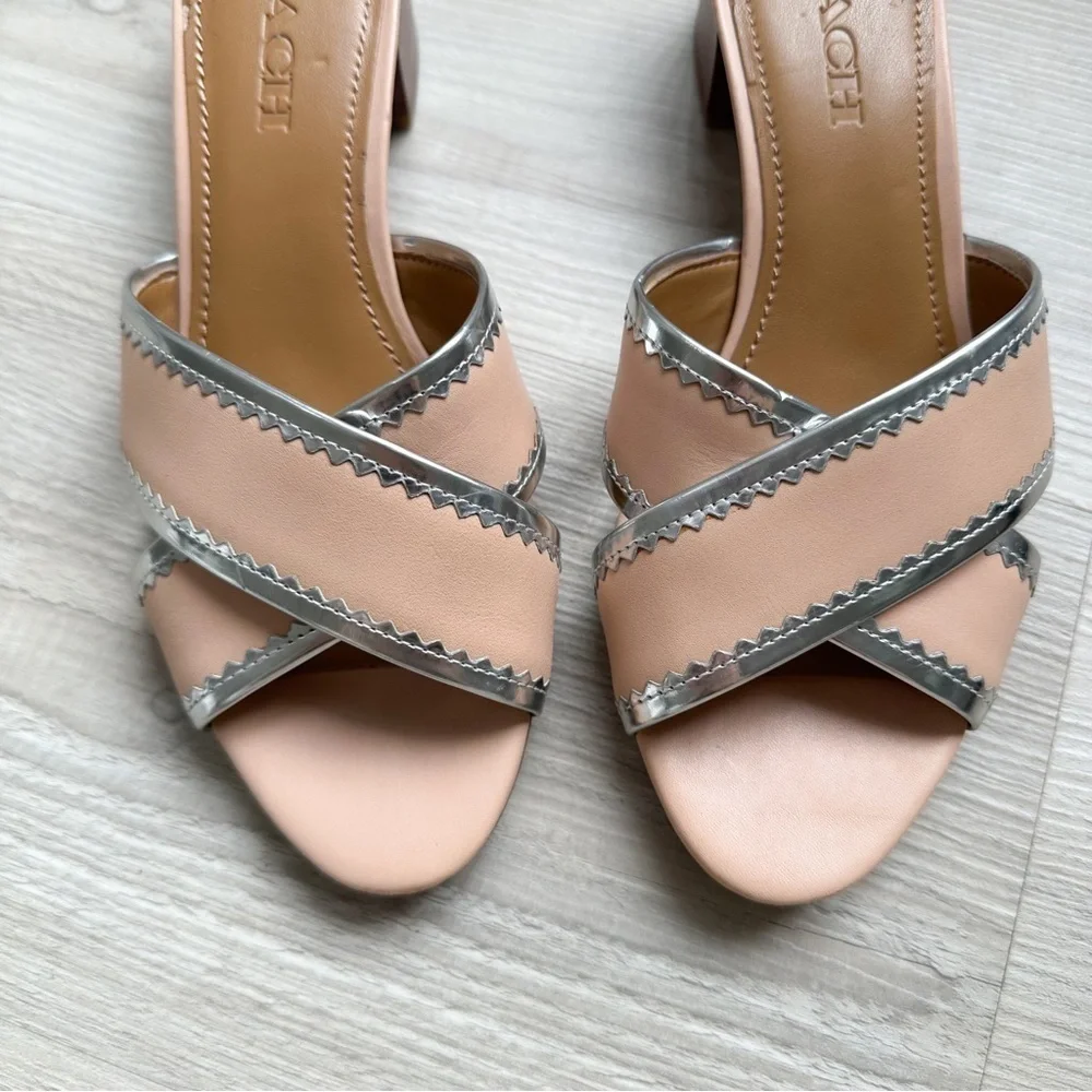 Coach tan and silver mules slides sandals
